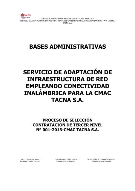 bases administrativas - Caja Municipal de Ahorro y Crédito Tacna