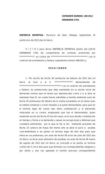 EXPEDIENTE NÚMERO: 189/2012 ORDINARIO CIVIL SENTENCIA ...