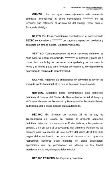 SENTENCIA DEFINITIVA. Molango de Escamilla, Estado de Hidalgo ...