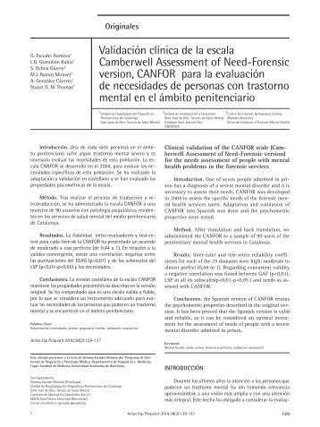 Validación clínica de la escala Camberwell Assessment of Need ...