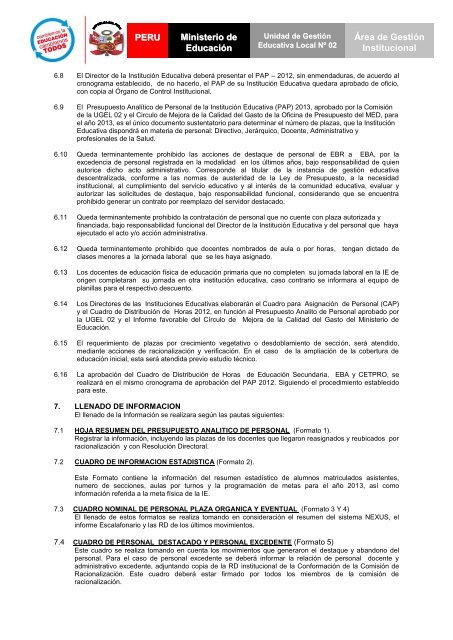 PERU Ministerio de Educación Área de Gestión Institucional - Ugel 02