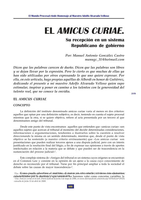 El Amicus Curiae Su Recepcion En Un Sistema Egacal