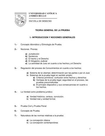 1 TEORIA GENERAL DE LA PRUEBA I.- INTRODUCCION Y ...