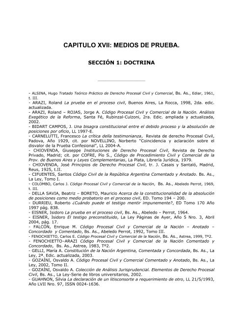 CAPITULO XVII: MEDIOS DE PRUEBA. - Prácticas Procesales