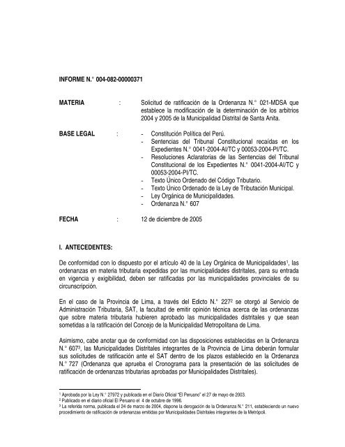 INFORME N - Municipalidad Metropolitana de Lima