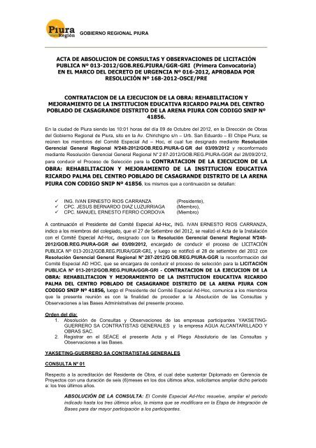 acta de absolucion de consultas y observaciones lp 013-2012 - seace