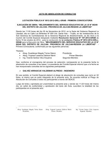 acta de absolucion de consultas licitación pública n° 0012 ... - seace