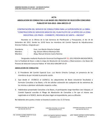 ACTA ABSOLUCION DE CONSULTAS A LAS BASES DEL ... - seace