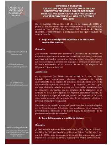 informe sobre absolucion de consultas por medio del sri.