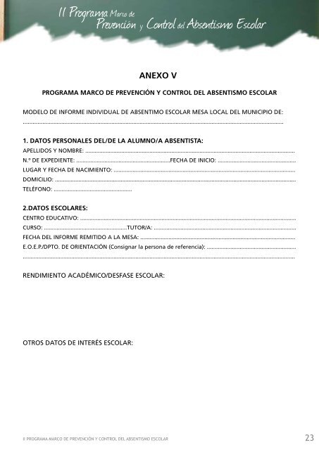 Programa Marco de prevención y control del absentismo escolar