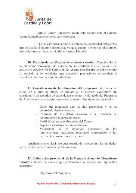 Plan de Prevención y Control del Absentismo Escolar