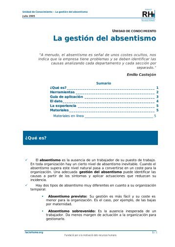 La gestión del absentismo, 6 págs. (pdf) (castellano