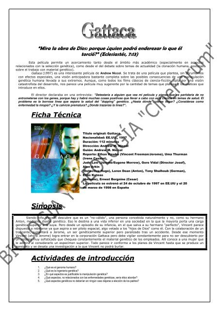 Ficha Técnica Sinopsis Actividades de introducción - mrbciencias