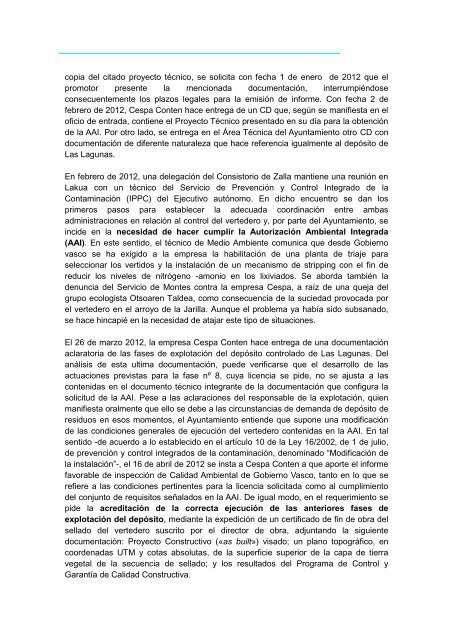 Informe respecto al vertedero de Las Lagunas - Ayuntamiento de Zalla