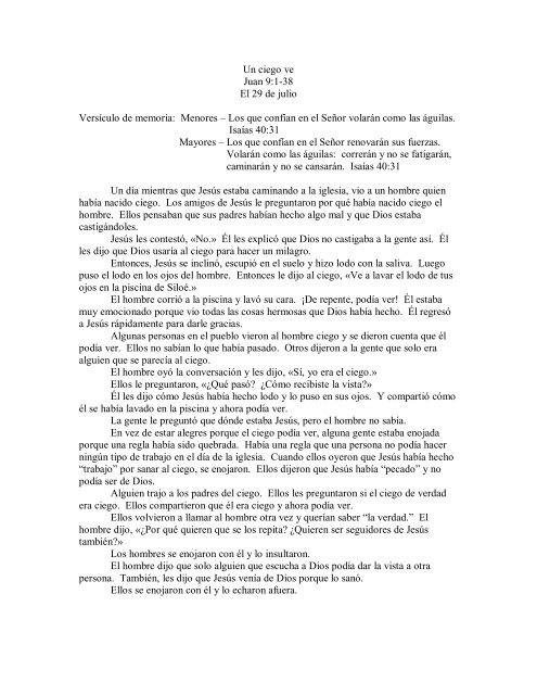 Un ciego ve Juan 9:1-38 El 29 de julio Versículo ... - Mission Arlington