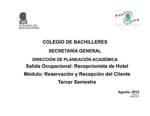 Reservación y Recepción del Cliente - Colegio de Bachilleres