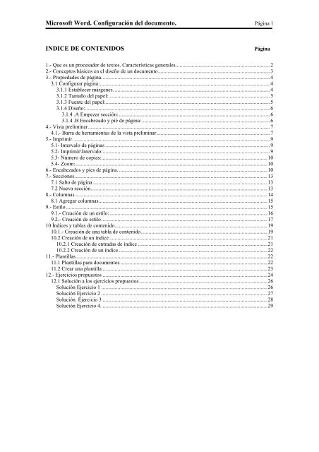 Microsoft Word. Configuración del documento. INDICE DE ... - cevinet