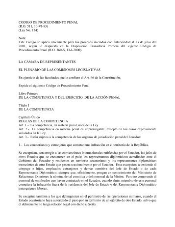 Código de Procedimiento Penal: Ecuador - Setec