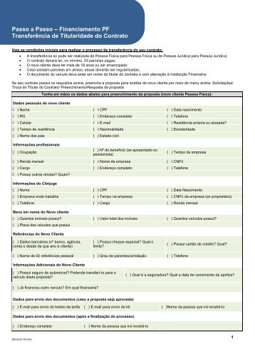 Passo a Passo – Financiamento PF Transferência de Titularidade ...