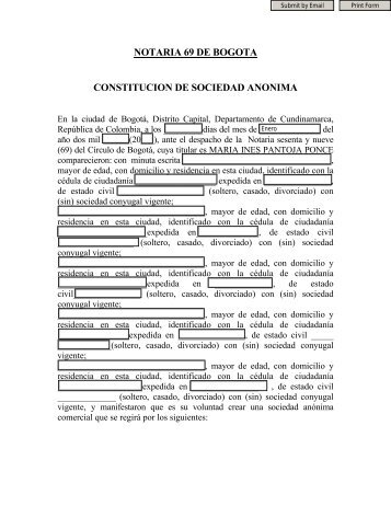 NOTARIA 69 DE BOGOTA CONSTITUCION DE SOCIEDAD ANONIMA
