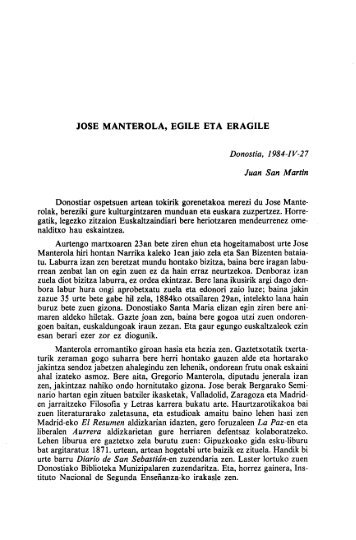 JOSE MANTEROLA, EGILE ETA ERAGILE ... - Euskaltzaindia