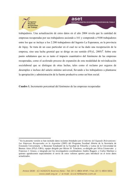 Identidad y conflictos entre trabajadores en empresas ... - ASET