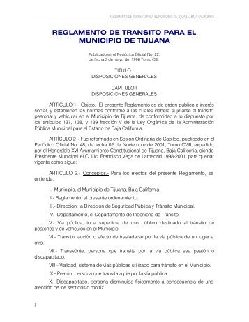 REGLAMENTO DE TRANSITO DEL MUNICIPIO DE TIJUANA