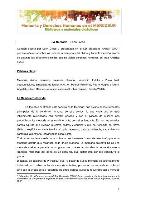 Propuesta Didactica Sobre La Cancion La Memoria De Leon Gieco