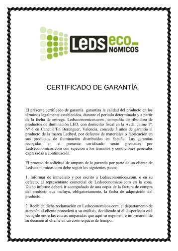 CERTIFICADO DE GARANTÍA - Ledseconomicos.com