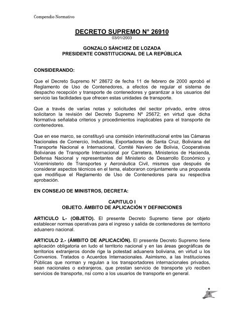 decreto supremo nº 26910 ingreso y salida de ... - CAMEX Bolivia