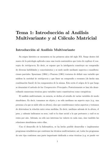 Tema 1: Introducción al Análisis Multivariante y al Cálculo Matricial