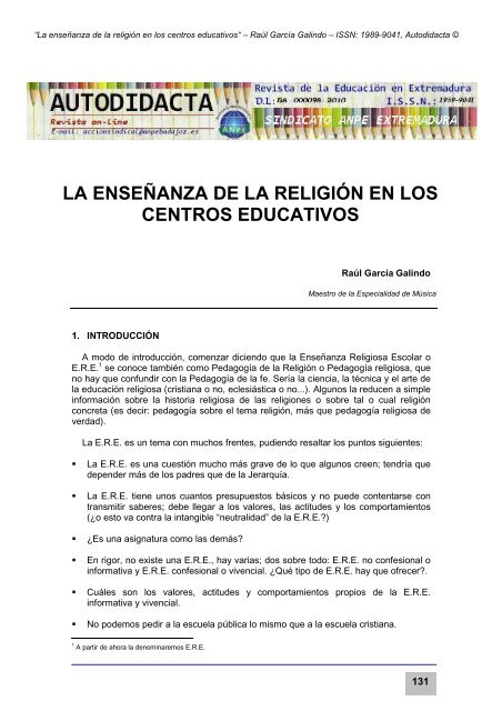 la enseñanza de la religión en los centros ... - ANPE BADAJOZ