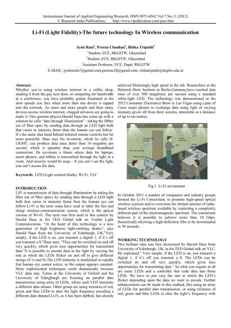 Li-Fi (Light Fidelity)-The future technology In Wireless communication