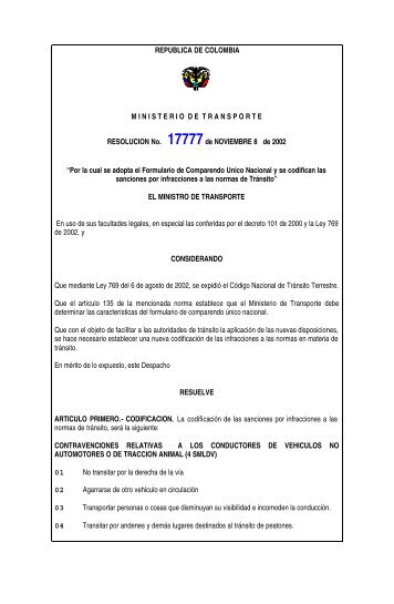 Resolución 17777 de 2002 - Secretaria de Tránsito y Transporte de ...