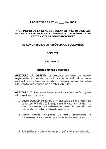PROYECTO DE LEY No - PubliMotos.com