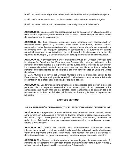Reglamento de Tránsito Municipal (PDF) - Imip Cajeme