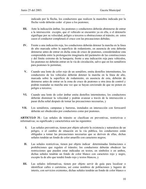 REGLAMENTO DE TRANSITO Y VIALIDAD DEL MUNICIPIO ... - Justia