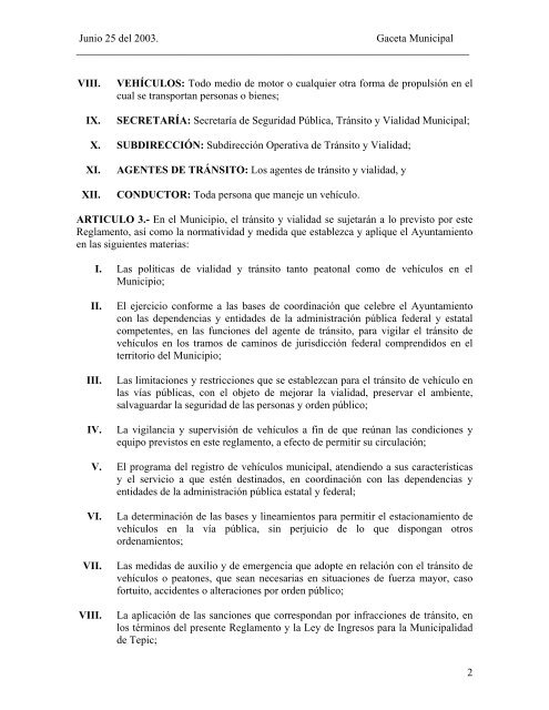 REGLAMENTO DE TRANSITO Y VIALIDAD DEL MUNICIPIO ... - Justia