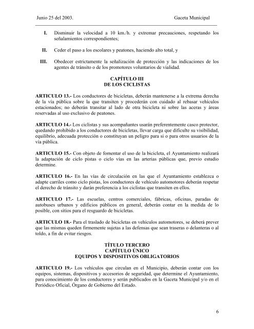 REGLAMENTO DE TRANSITO Y VIALIDAD DEL MUNICIPIO ... - Justia