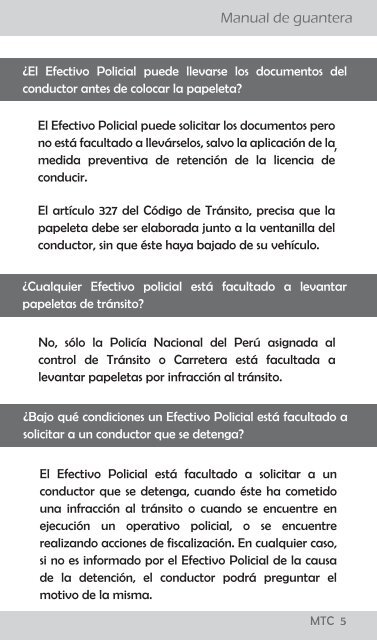 Manual de guantera - Ministerio de Transportes y Comunicaciones