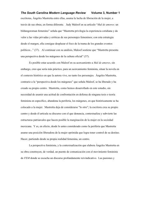 El discurso feminista de Ángeles Mastretta en Mal de amores