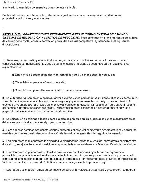 Ley Provincial de Tránsito No 8560 - Agencia Nacional de ...