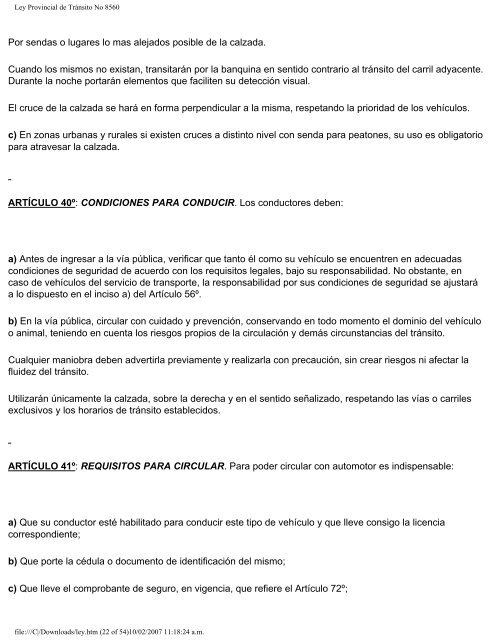 Ley Provincial de Tránsito No 8560 - Agencia Nacional de ...