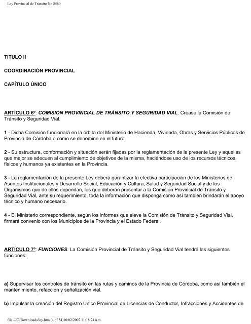 Ley Provincial de Tránsito No 8560 - Agencia Nacional de ...