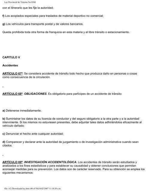 Ley Provincial de Tránsito No 8560 - Agencia Nacional de ...