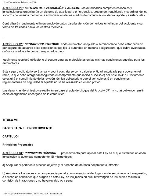 Ley Provincial de Tránsito No 8560 - Agencia Nacional de ...