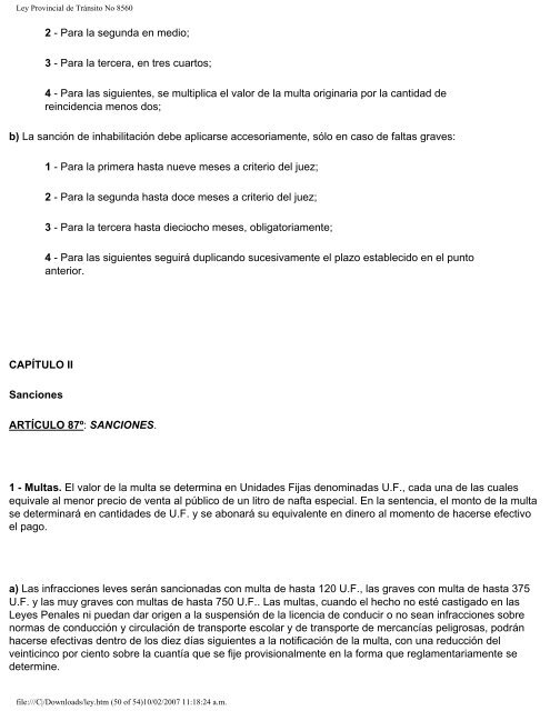 Ley Provincial de Tránsito No 8560 - Agencia Nacional de ...
