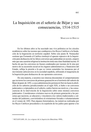 La Inquisición en el señorío de Béjar y - Estudios ...