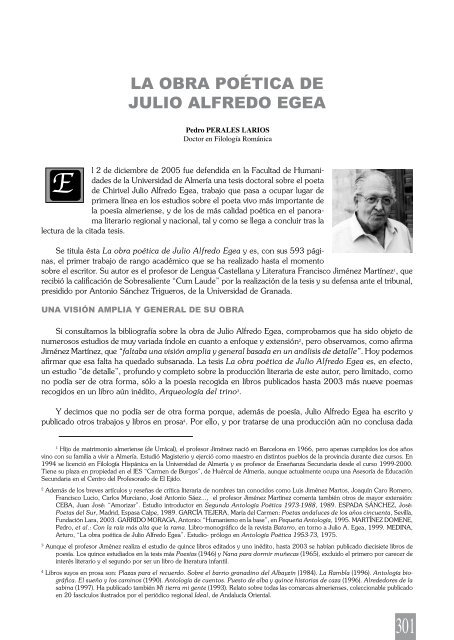 LA ObRA POÉTICA DE JULIO ALFREDO EGEA