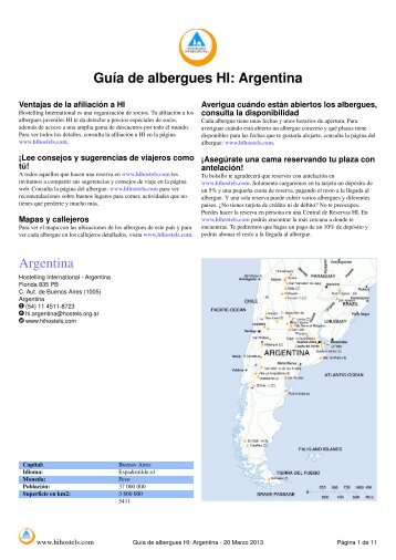 Guía de albergues HI: Argentina Argentina - Hostelling International